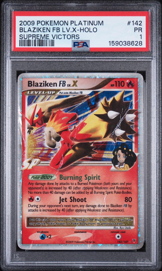 Blaziken FB Lv. X Holo PSA 1 2009 Pokemon Platinum Supreme Victors #142 LOW POP