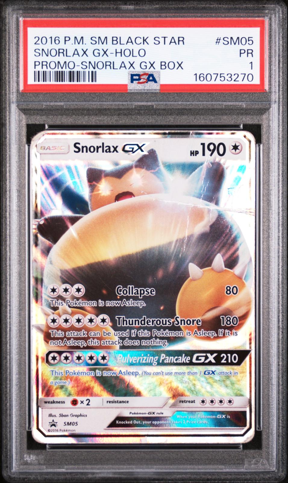 Snorlax GX Holo PSA 1 2016 Pokemon Sm Black Star Promo #SM05 POP 11