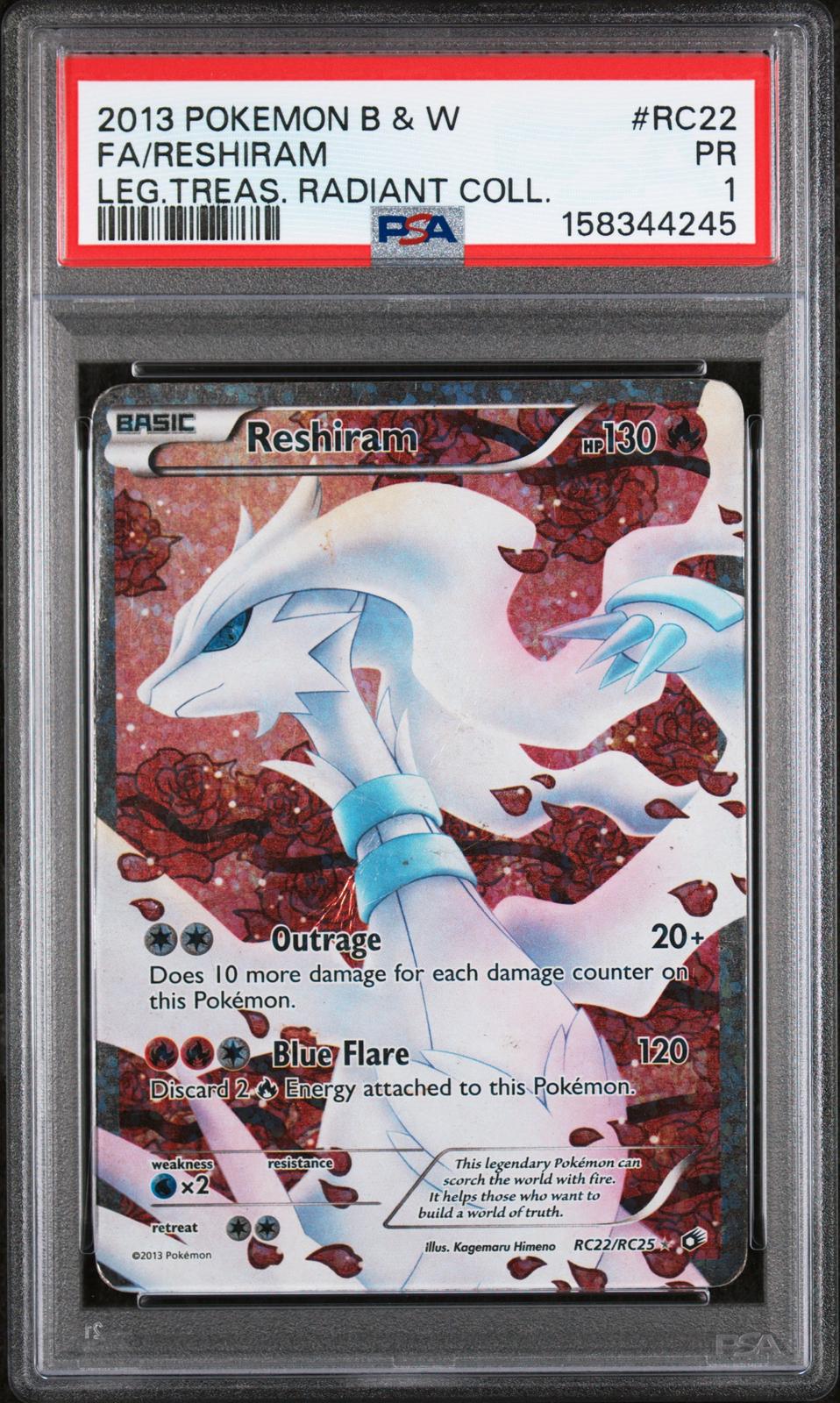 Reshiram PSA 1 2013 Pokemon B&W Legendary Treasures Radiant Collection #RC22