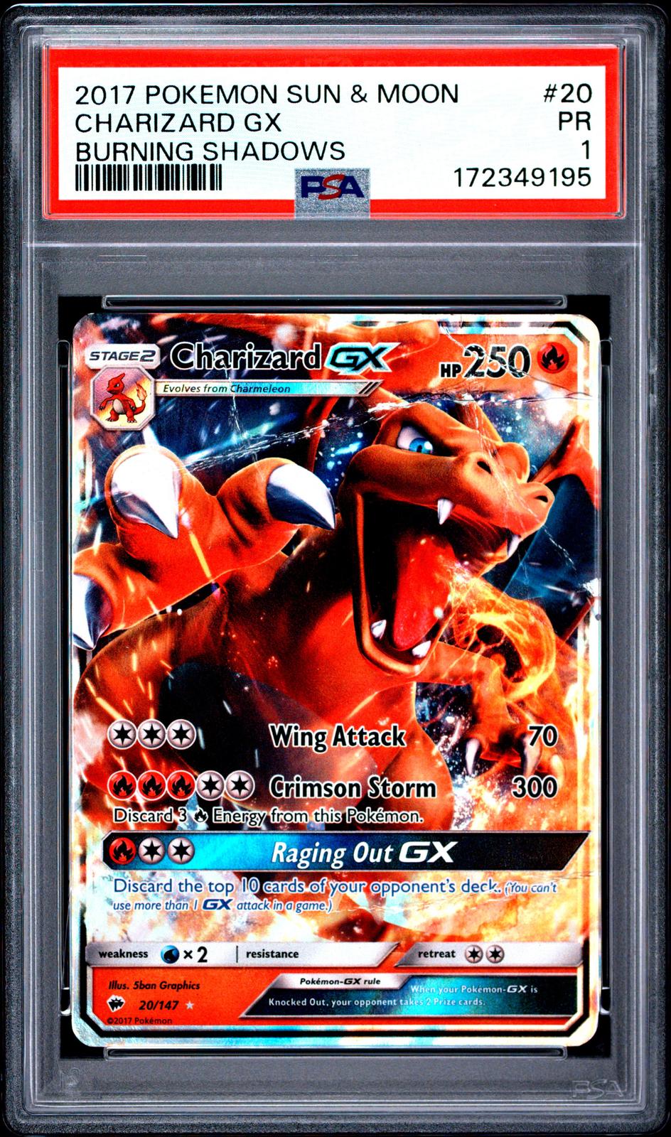 Charizard GX PSA 1 2017 Pokemon Sun & Moon Burning Shadows #20 POP 6
