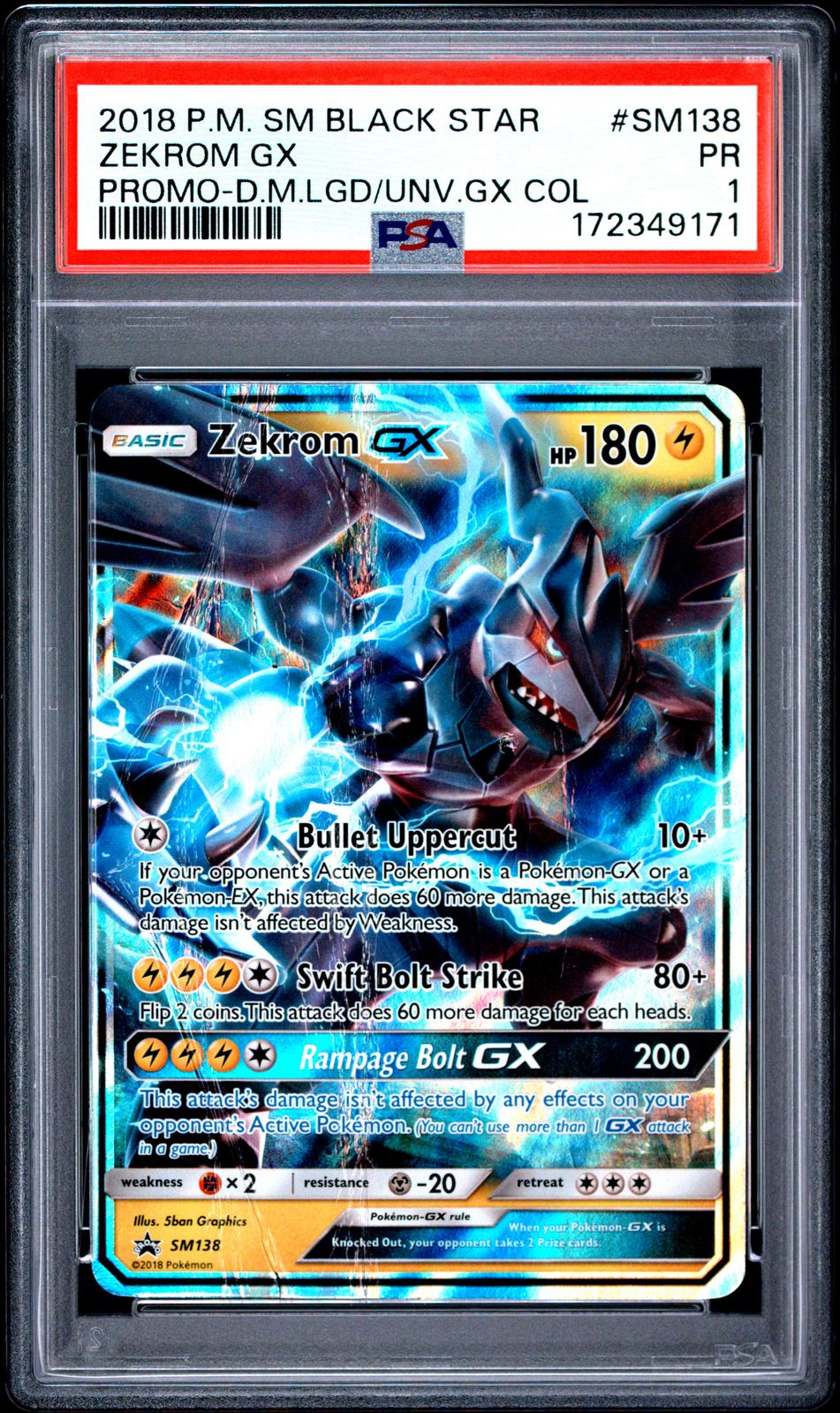 Zekrom GX PSA 1 2018 Pokemon Sm Black Star Promo #SM138 POP 1