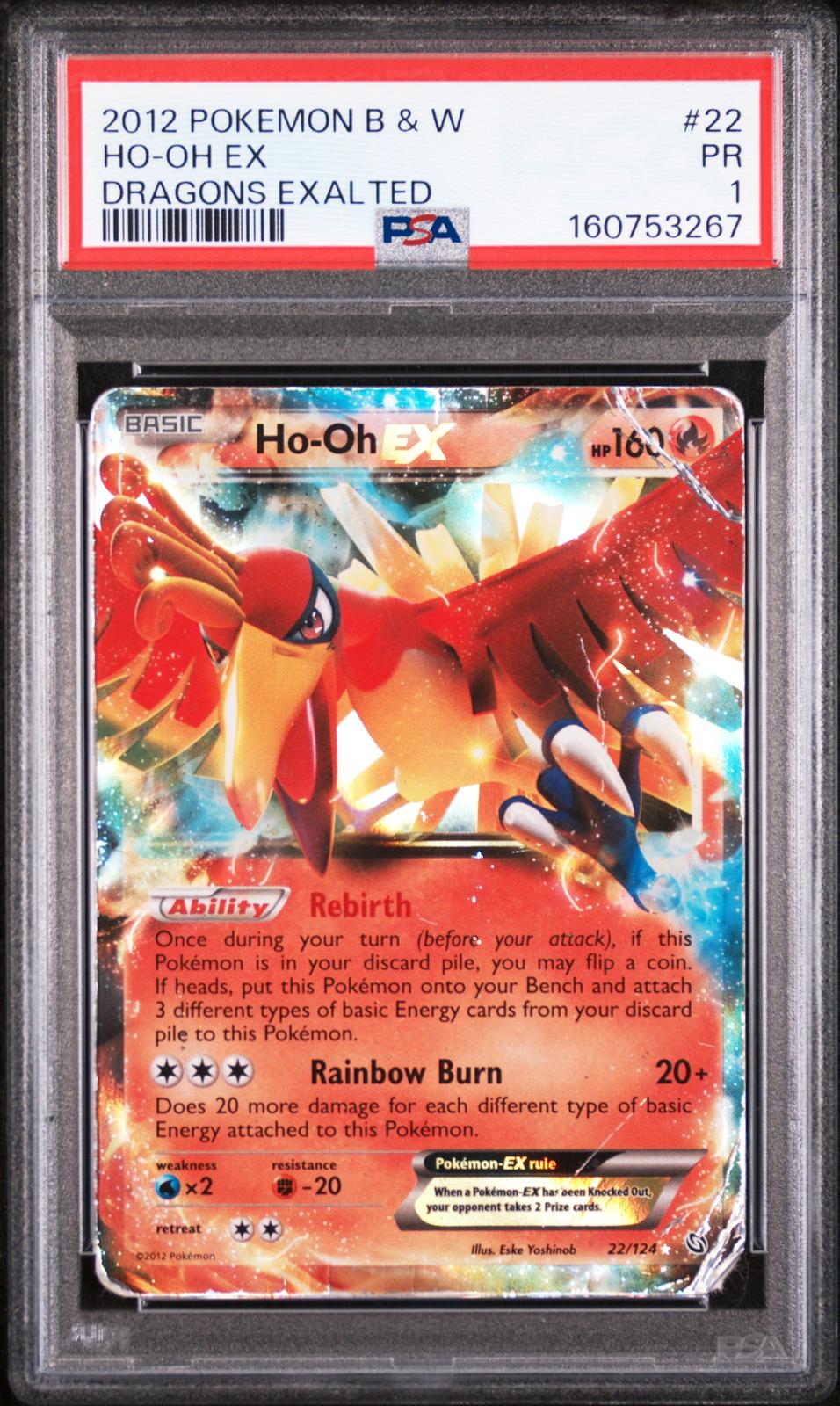 Ho-Oh EX PSA 1 2012 Pokemon Black & White Dragons Exalted #22 POP 6