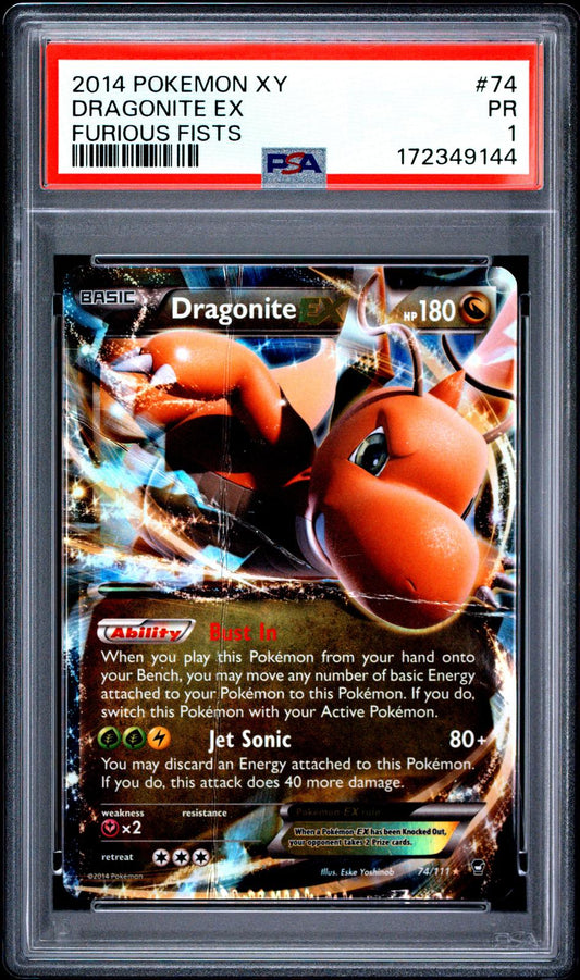 Dragonite EX PSA 1 2014 Pokemon Xy Furious Fists #74 POP 9