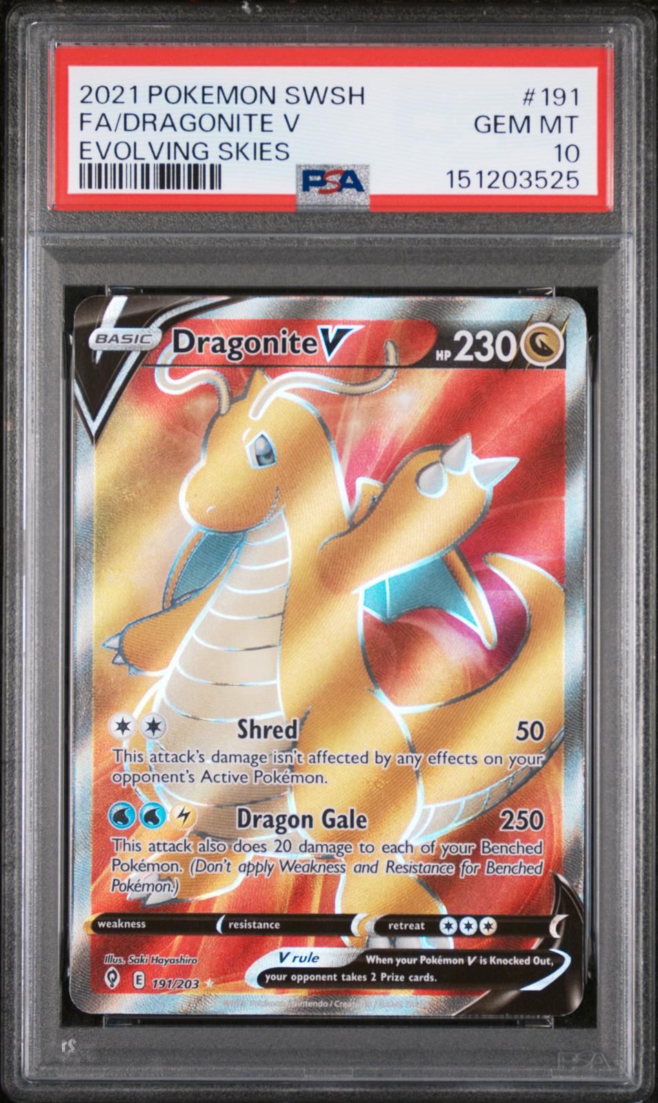 Dragonite V PSA 10 2021 Pokemon Sword & Shield Evolving Skies #191