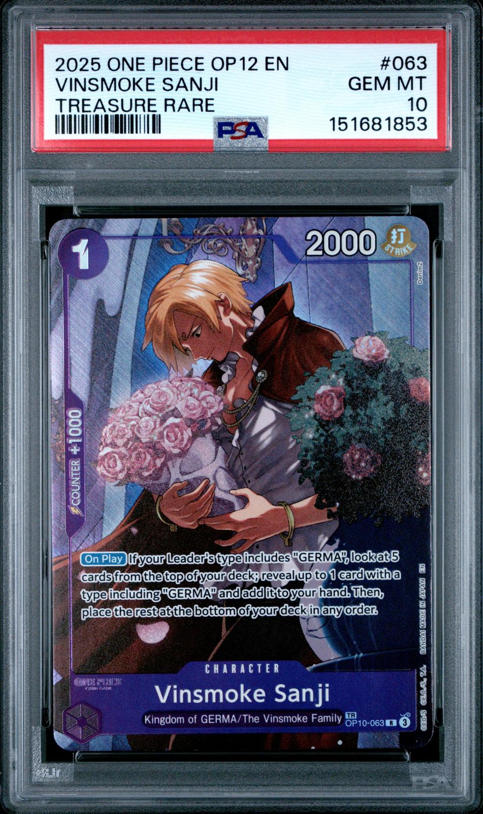 Vinsmoke Sanji Treasure Rare PSA 10 2025 OP12 Legacy Of The Master #063