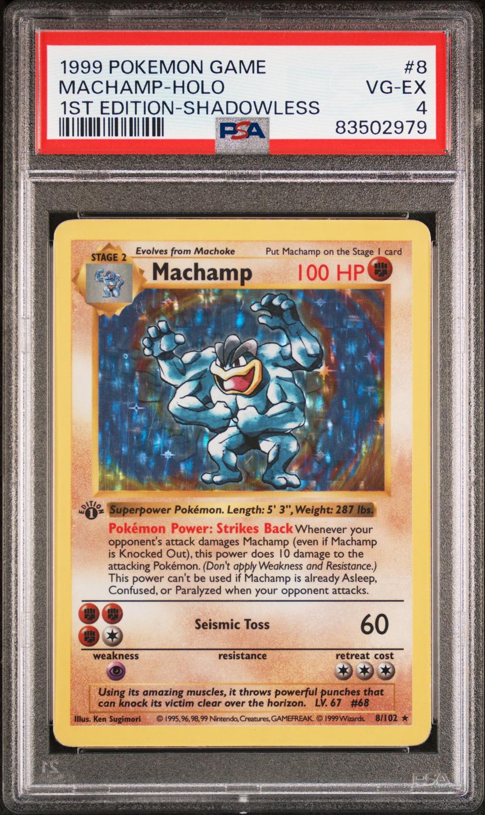 Machamp Holo 1st Edition Shadowless PSA 4 1999 Pokemon Base Set Shadowless #8