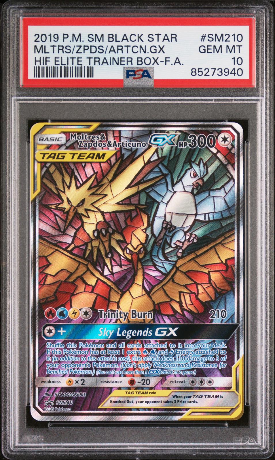 Moltres & Zapdos & Articuno GX PSA 10 2019 Pokemon Sm Black Star Promo #SM210