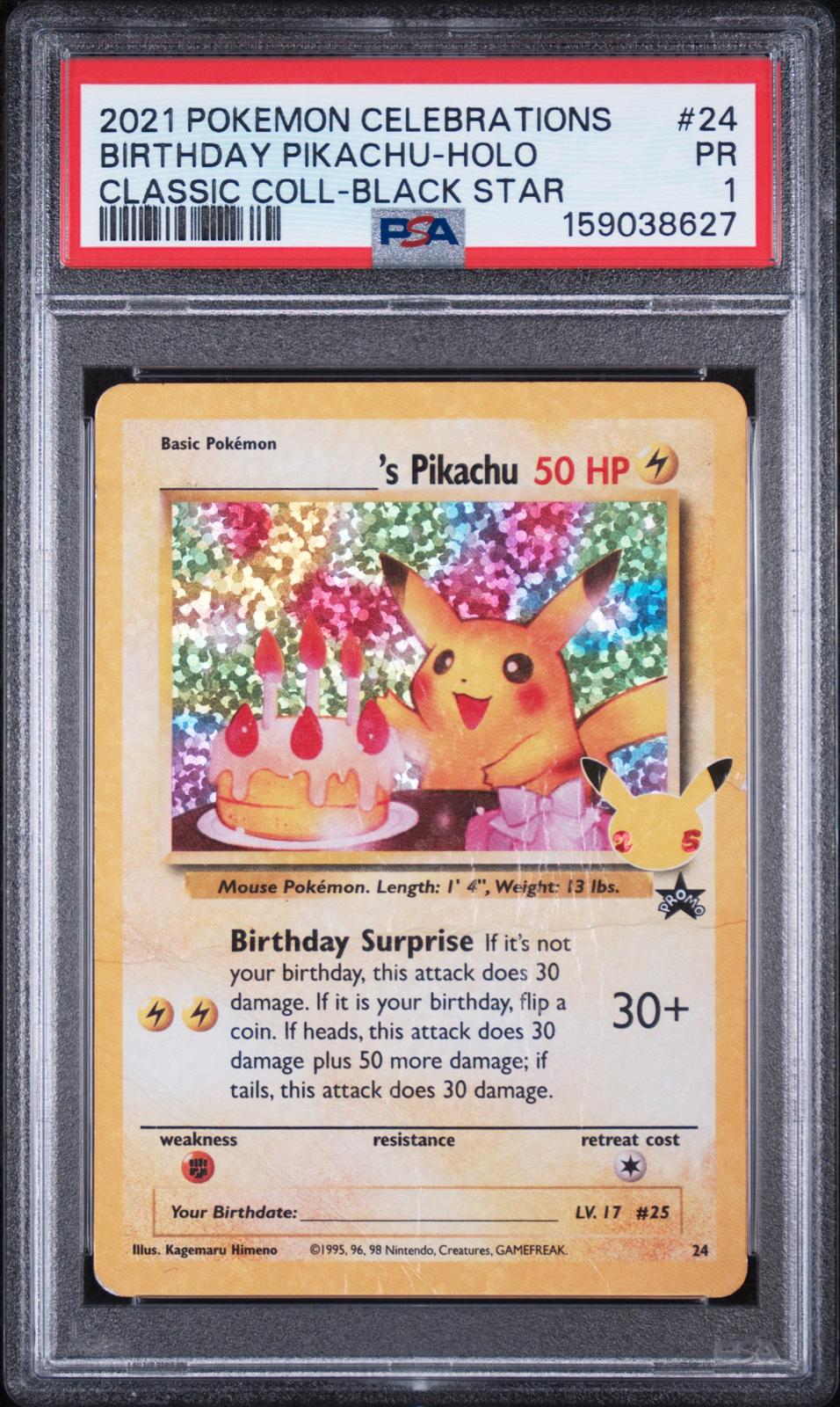 Birthday Pikachu Holo PSA 1 2021 Celebrations Classic Collection #24 - POP 9