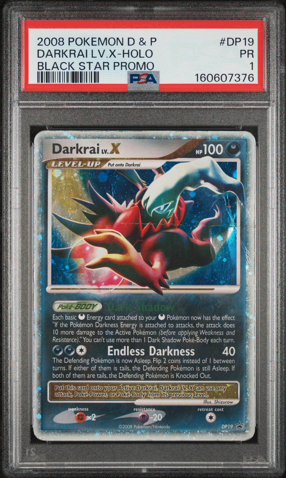 Darkrai Lv.X Holo PSA 1 2008 Pokemon Diamond & Pearl Black Star Promo #DP19