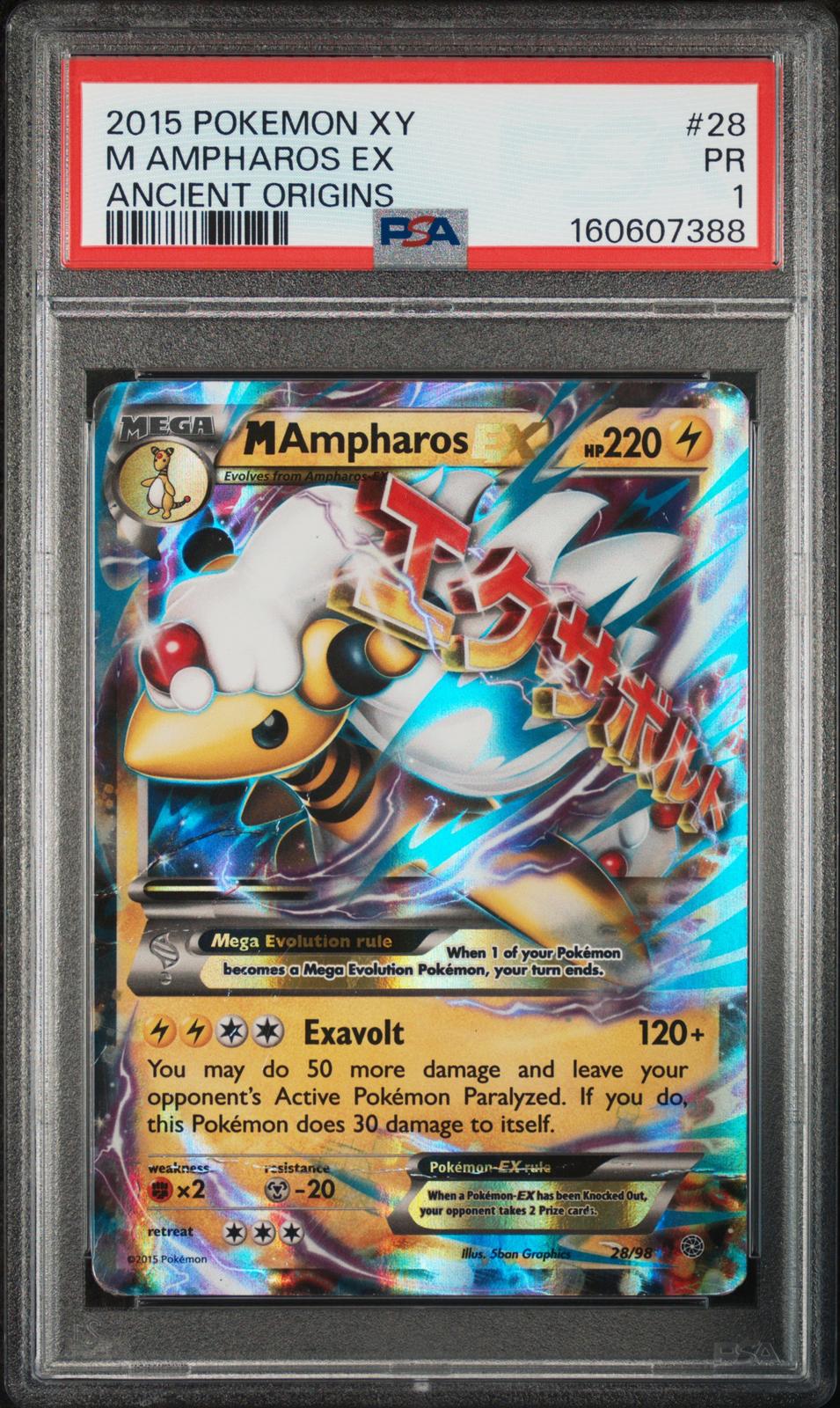 M Ampharos EX PSA 1 2015 Pokemon XY Ancient Origins #28 - POP 6