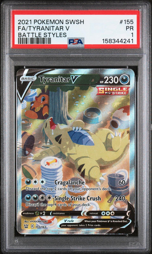 Tyranitar V PSA 1 2021 Pokemon Sword & Shield Battle Styles #155 - POP 23