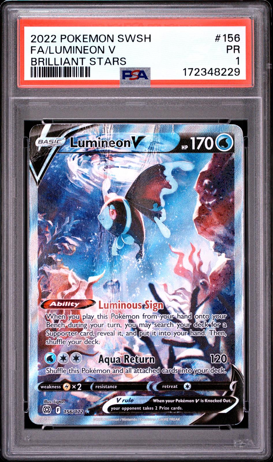 Lumineon V PSA 1 2022 Pokemon Sword & Shield Brilliant Stars #156 - POP 1