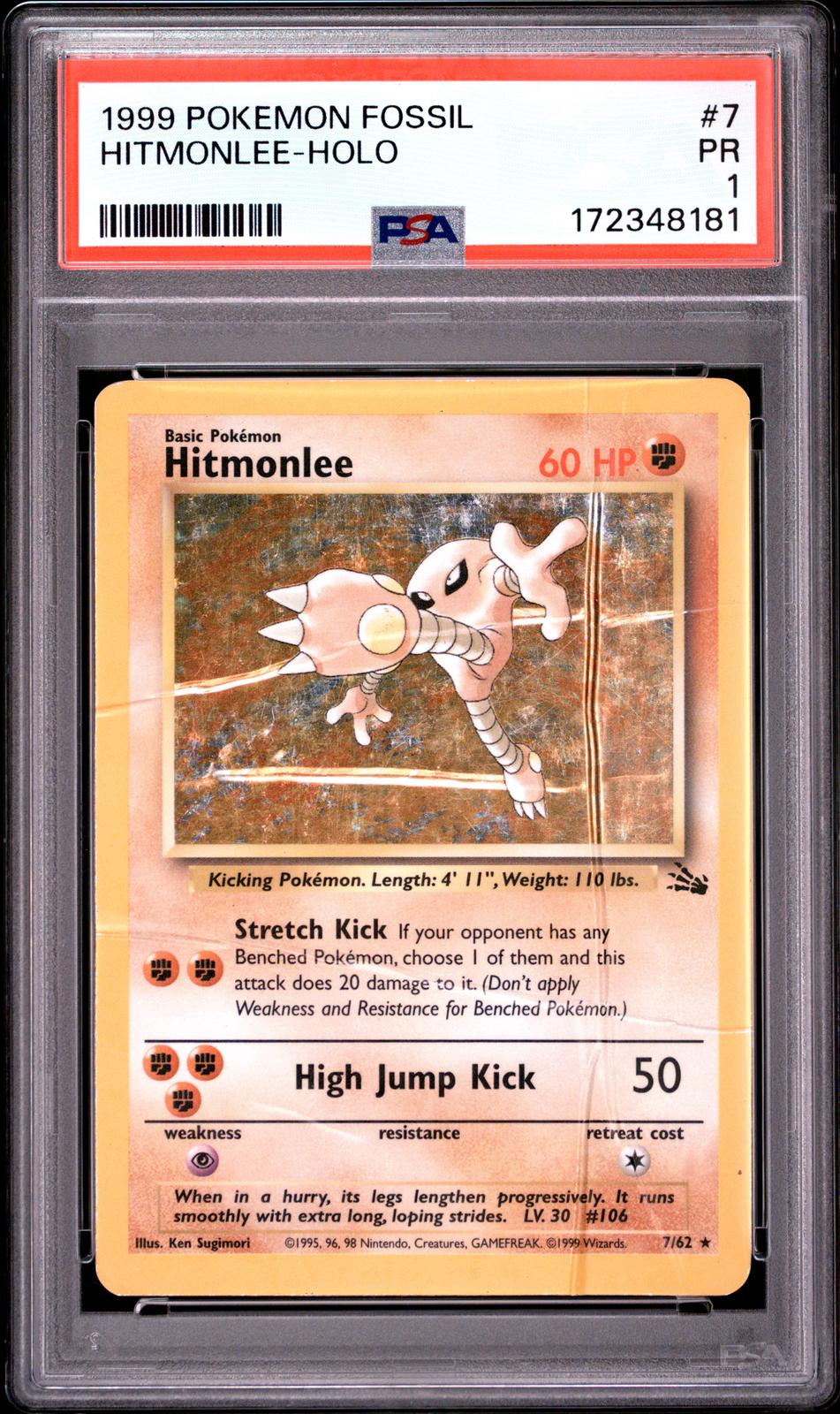 Hitmonlee Holo PSA 1 1999 Pokemon Fossil #7 - LOW POP