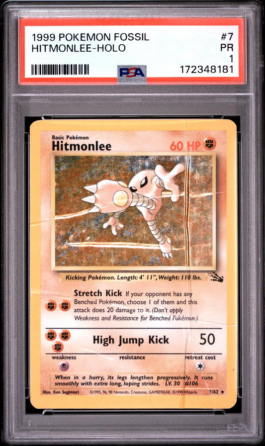 Hitmonlee Holo PSA 1 1999 Pokemon Fossil #7 - LOW POP