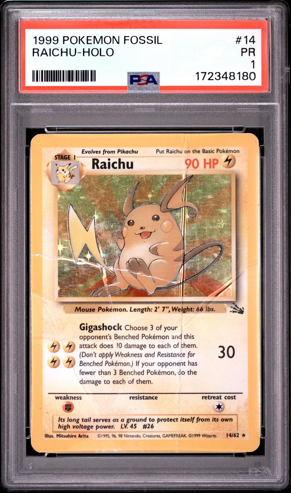 Raichu Holo PSA 1 1999 Pokemon Fossil #14