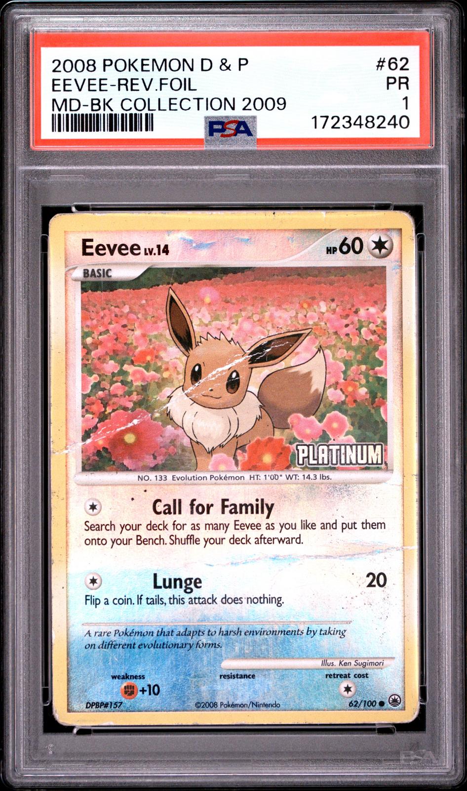 Eevee Reverse Holo 2009 PSA 1 2008 Diamond & Pearl Majestic Dawn #62 - POP 13
