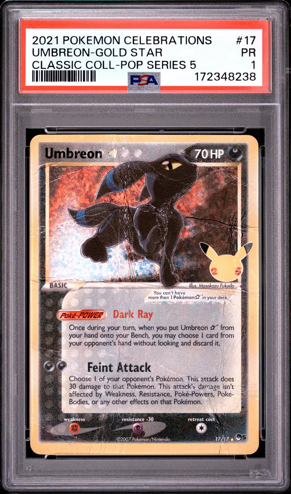 Umbreon Gold Star PSA 1 2021 Celebrations Classic Collection #17 - POP 17