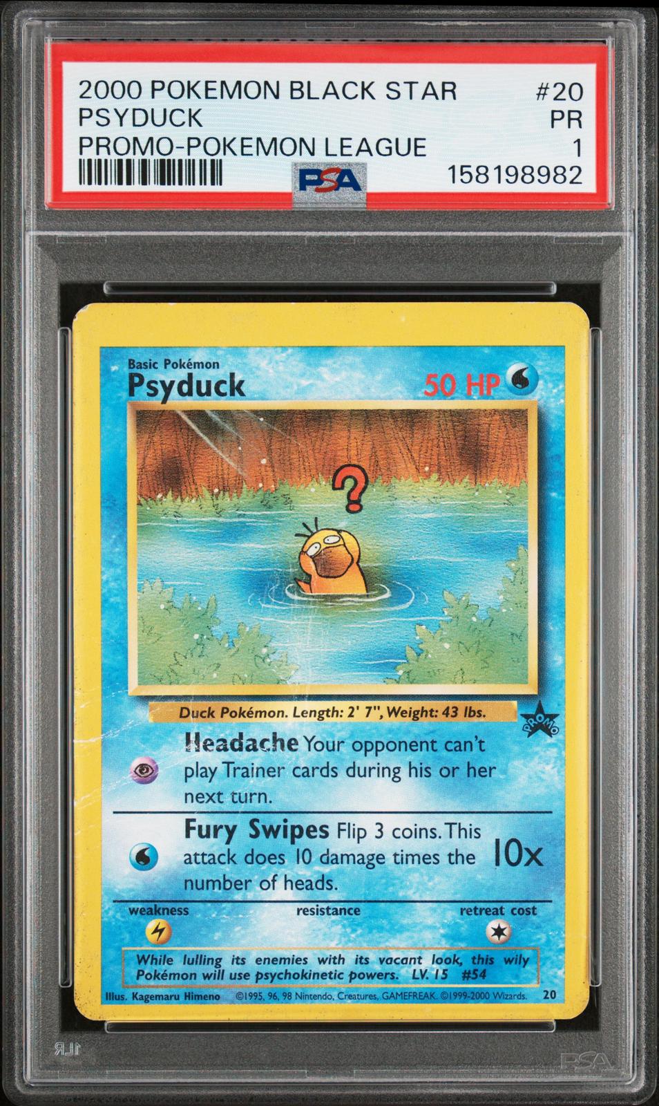 Psyduck Promo Pokemon League PSA 1 2000 Pokemon Promo Black Star #20 - POP 7