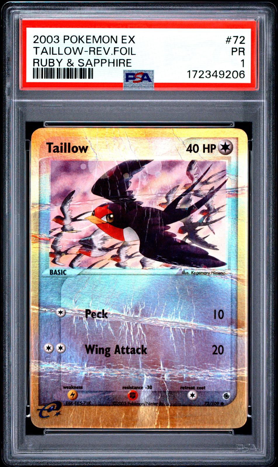 Taillow Reverse Holo PSA 1 2003 Pokemon EX Ruby & Sapphire #72 - POP 1