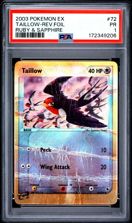 Taillow Reverse Holo PSA 1 2003 Pokemon EX Ruby & Sapphire #72 - POP 1