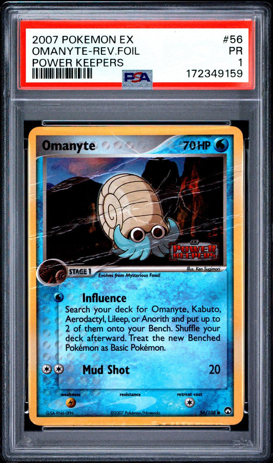 Omanyte Reverse Holo PSA 1 2007 Pokemon EX Power Keepers #56 - POP 1