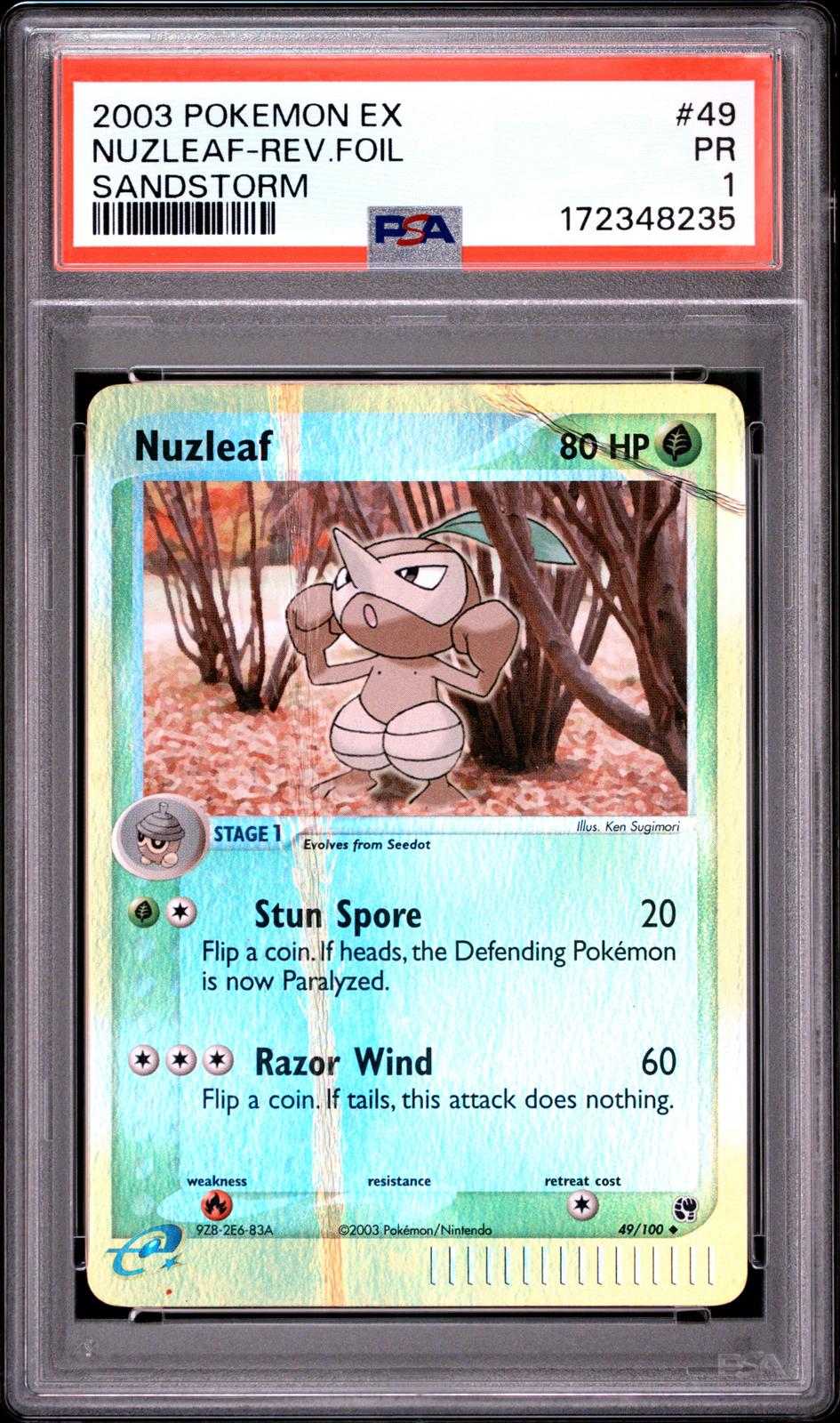 Nuzleaf Reverse Holo PSA 1 2003 Pokemon EX Sandstorm #49 - POP 1