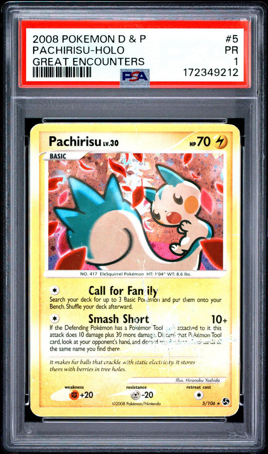 Pachirisu Holo PSA 1 2008 Pokemon Diamond & Pearl Great Encounters #5 - POP 1