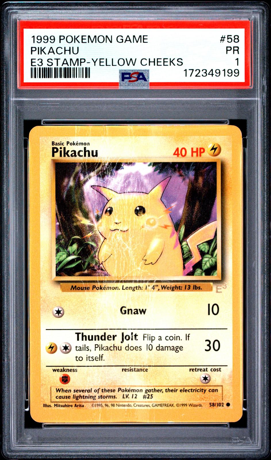 Pikachu E3 Stamp Yellow Cheeks PSA 1 1999 Base Set #58 - LOW POP