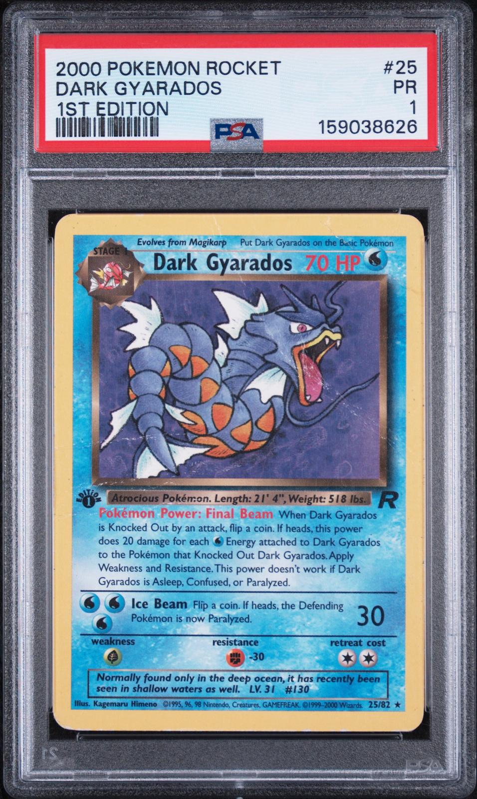 Dark Gyarados 1st Edition PSA 1 2000 Pokemon Rocket #25 - POP 15