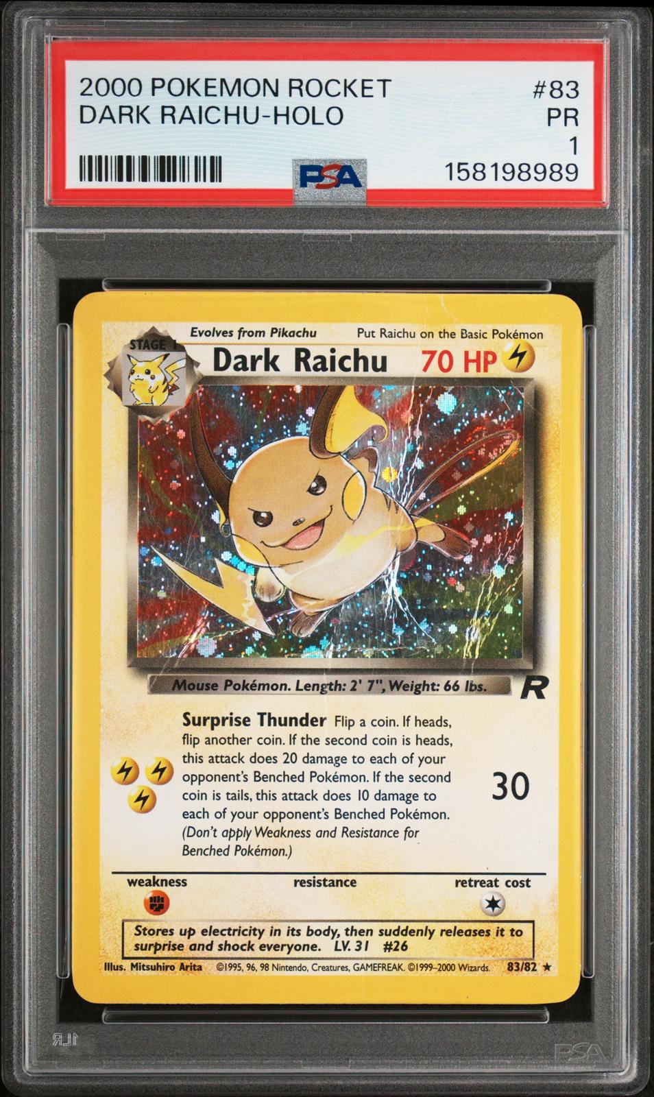 Dark Raichu Holo PSA 1 2000 Pokemon Rocket #83