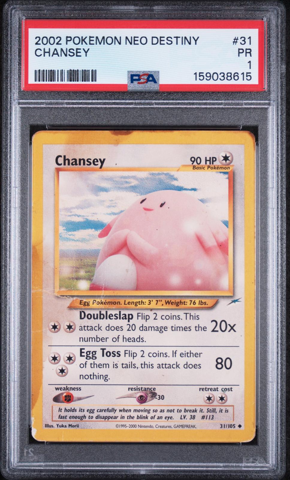 Chansey PSA 1 2002 Pokemon Neo Destiny #31 - POP 1 - YUKA MORII