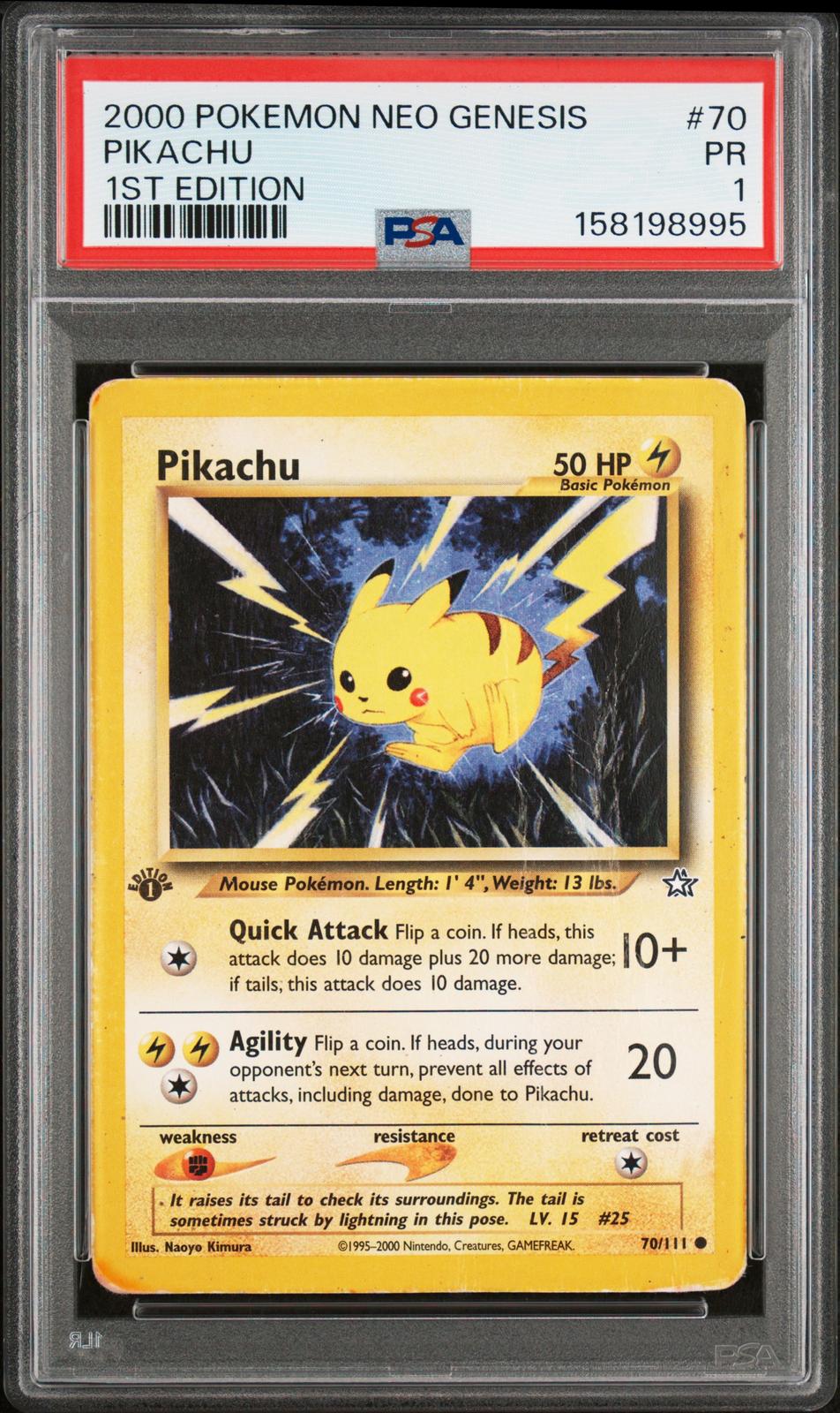 Pikachu 1st Edition PSA 1 2000 Pokemon Neo Genesis 1st Edition #70 - POP 14
