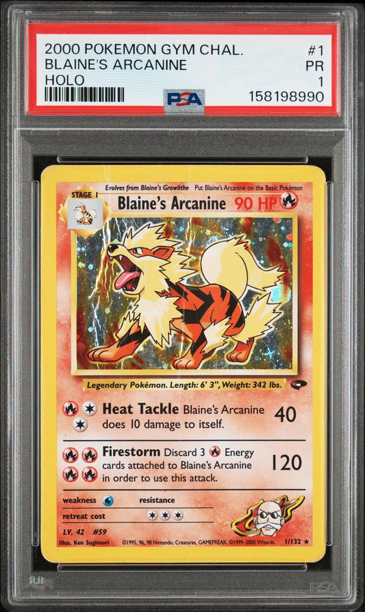 Blaine's Arcanine Holo PSA 1 2000 Pokemon Gym Challenge #1