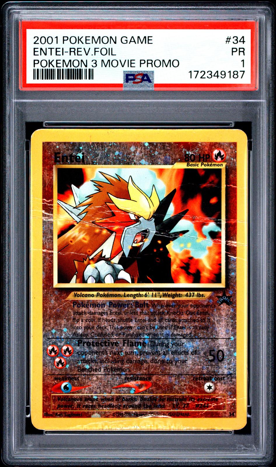 Entei Reverse Holo PSA 1 2001 Pokemon Game Movie #34
