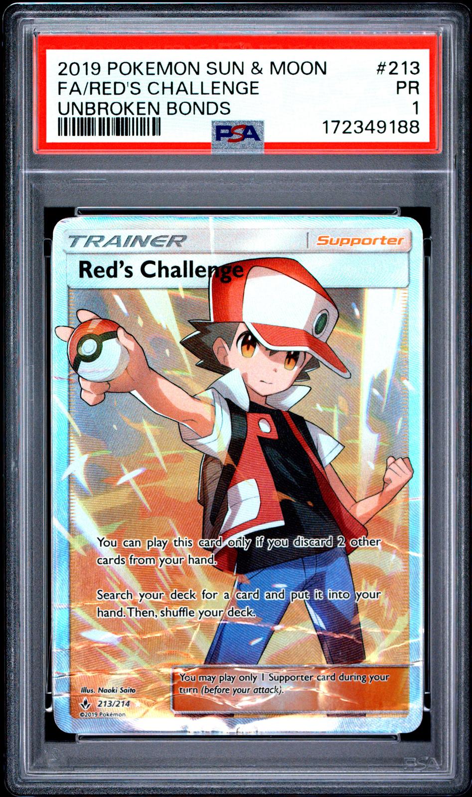 Red's Challenge PSA 1 2019 Pokemon Sun & Moon Unbroken Bonds #213 - POP 6