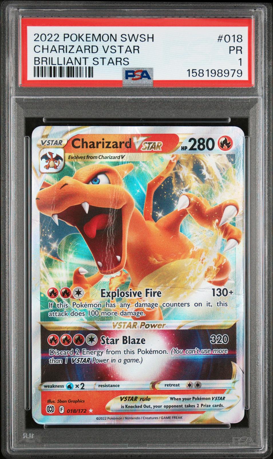 Charizard VSTAR PSA 1 2022 Pokemon Sword & Shield Brilliant Stars #018 - POP 1