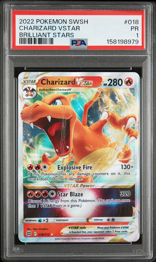 Charizard VSTAR PSA 1 2022 Pokemon Sword & Shield Brilliant Stars #018 - POP 1