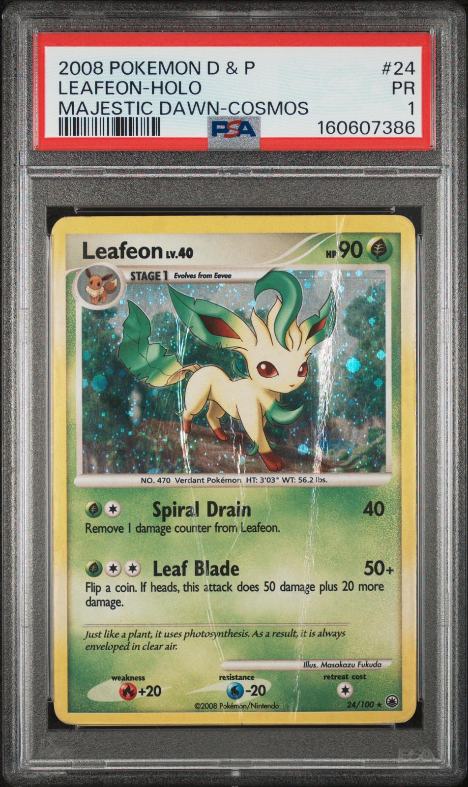 Leafeon Holo Cosmos PSA 1 2008 Pokemon Diamond & Pearl Majestic Dawn #24 - POP 6