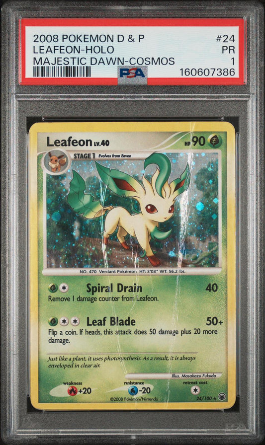 Leafeon Holo Cosmos PSA 1 2008 Pokemon Diamond & Pearl Majestic Dawn #24 - POP 6