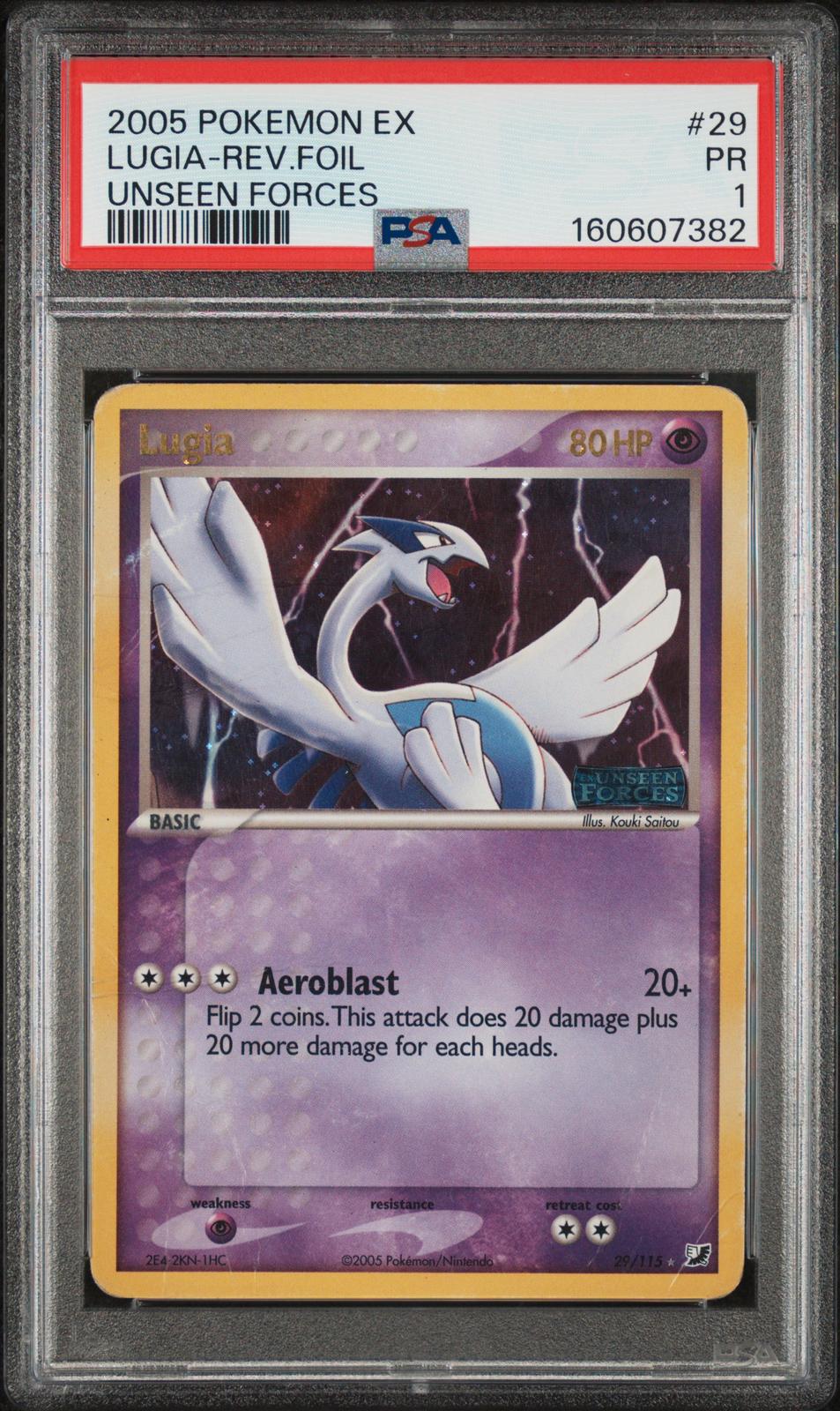 Lugia Reverse Holo PSA 1 2005 Pokemon EX Unseen Forces #29 - POP 20