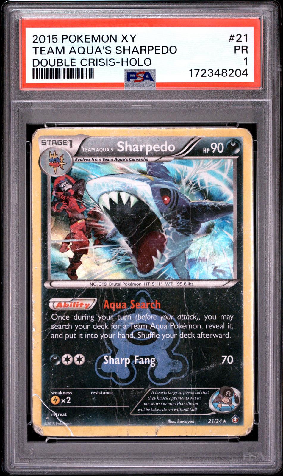 Team Aqua's Sharpedo Holo PSA 1 2015 Pokemon XY Double Crisis #21 - POP 1