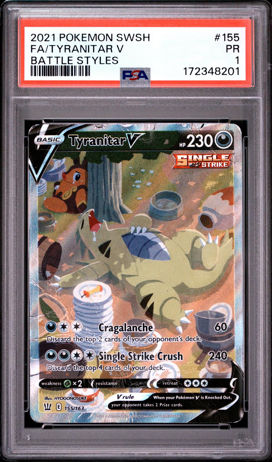 Tyranitar V PSA 1 2021 Pokemon Sword & Shield Battle Styles #155 - POP 23