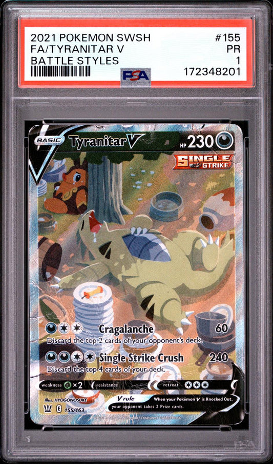 Tyranitar V PSA 1 2021 Pokemon Sword & Shield Battle Styles #155 - POP 23