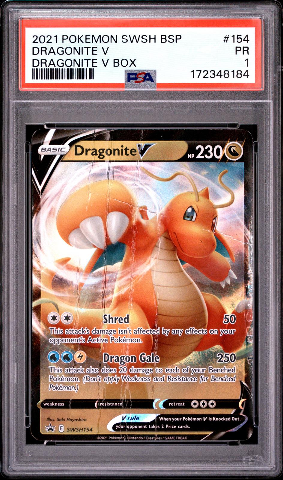 Dragonite V PSA 1 2021 Pokemon Swsh Black Star Promo #154 - POP 2
