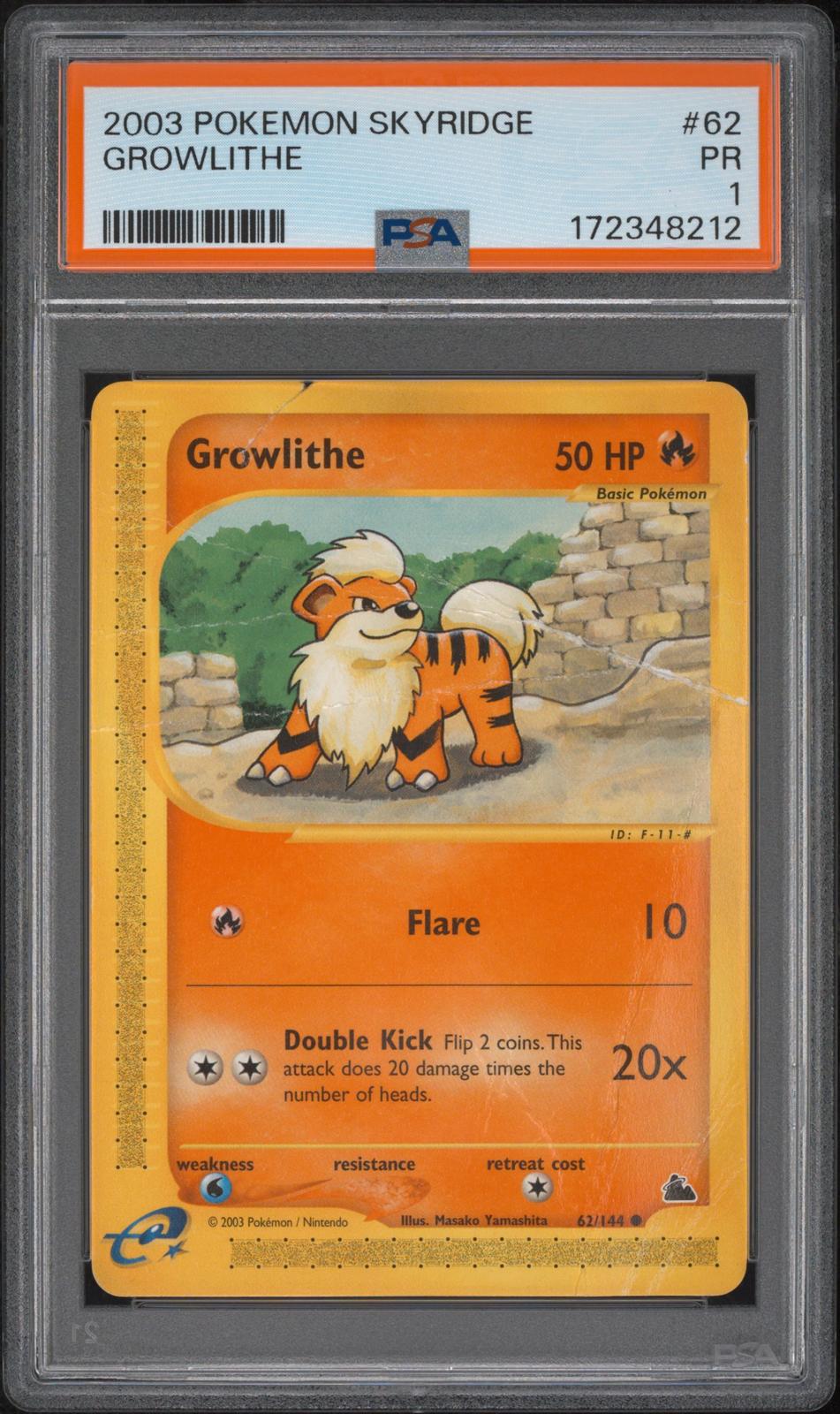Growlithe PSA 1 2003 Pokemon Skyridge #62 - POP 1