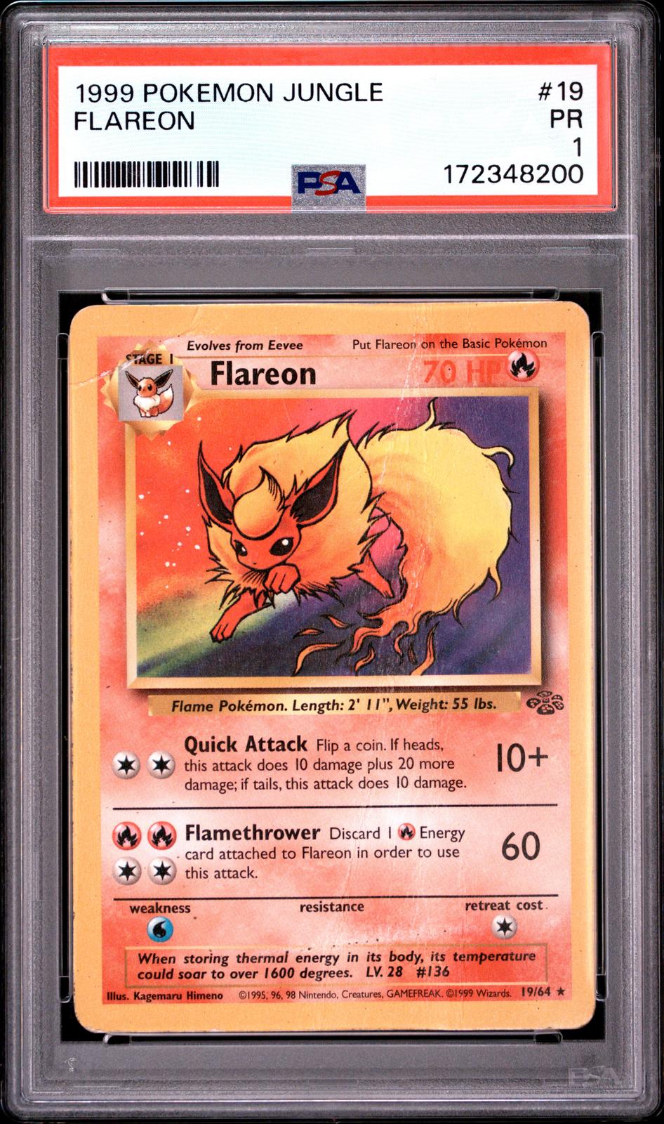 Flareon PSA 1 1999 Pokemon Jungle #19 - POP 12