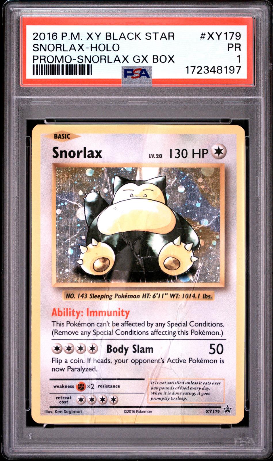 Snorlax Holo PSA 1 2016 Pokemon XY Black Star Promo #XY179 - POP 13