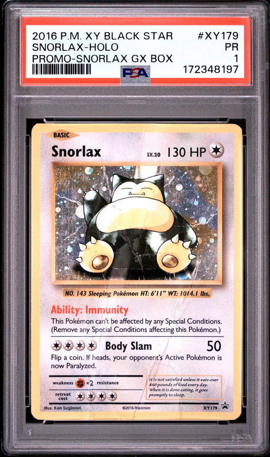 Snorlax Holo PSA 1 2016 Pokemon XY Black Star Promo #XY179 - POP 13