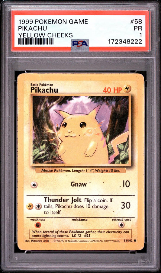 Pikachu Yellow Cheeks PSA 1 1999 Base Set #58