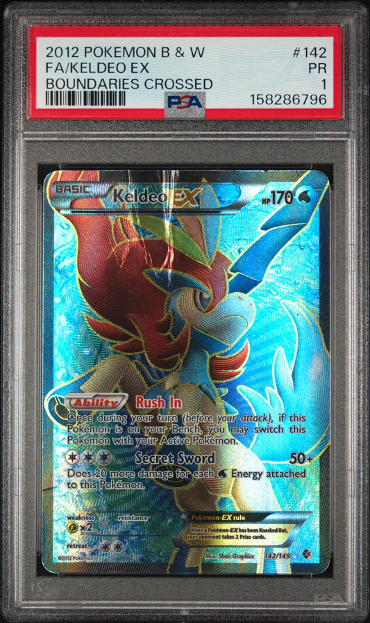 Keldeo EX PSA 1 2012 Pokemon Black & White Boundaries Crossed #142 - POP 6